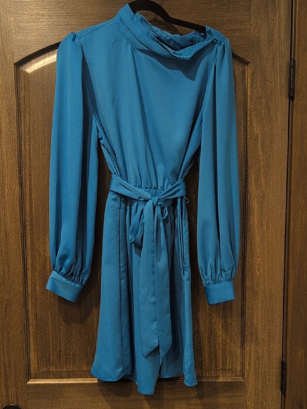 Lagoon Blue Long Sleeve Tie-Waist Dress